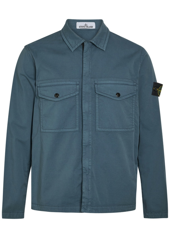 Photo: Stone Island Logo-appliquéd Stretch-cotton Overshirt Blue Dark