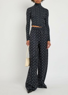 Tory Burch Printed Stretch-polyamide top Navy