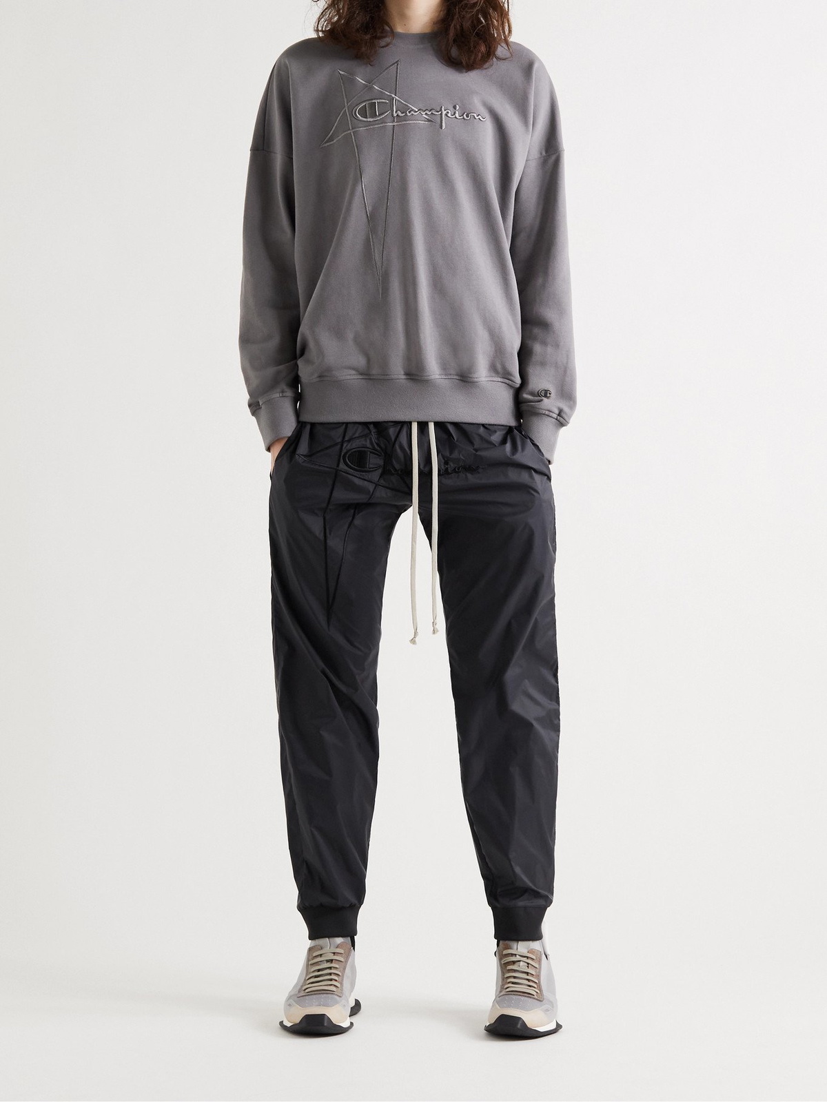 RICK OWENS - Champion Tapered Logo-Embroidered Recycled Shell Sweatpants -  Black - XS