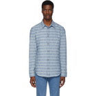 Balmain Blue Logo Stripe Denim Shirt