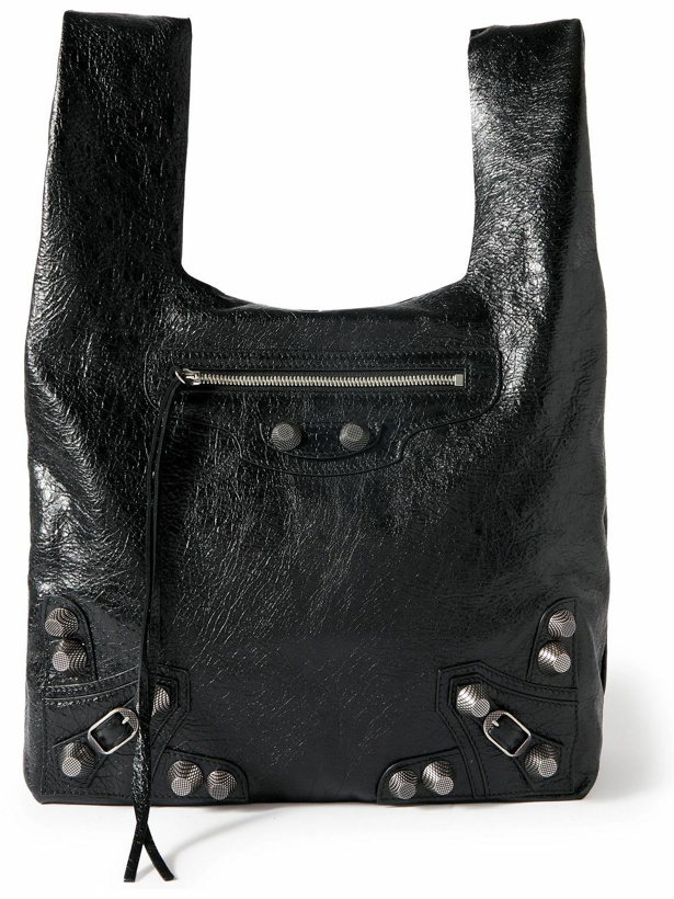 Photo: Balenciaga - Le Cagole Studded Cracked-Leather Tote Bag