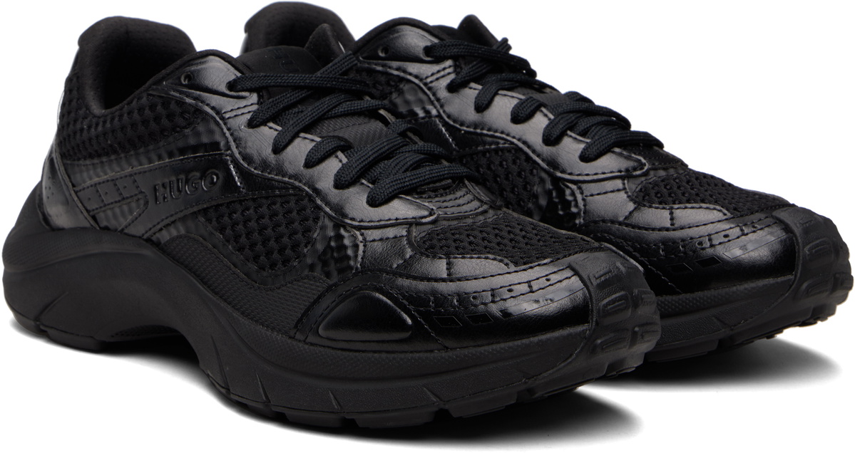 Hugo Black Mesh Faux-Leather Sneakers
