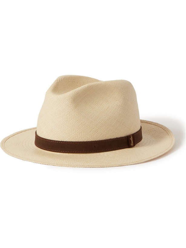 Photo: BORSALINO - Suede-Trimmed Straw Panama Hat - Neutrals