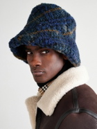 Burberry - Logo-Appliquéd Checked Wool-Blend Fleece Bucket Hat - Blue