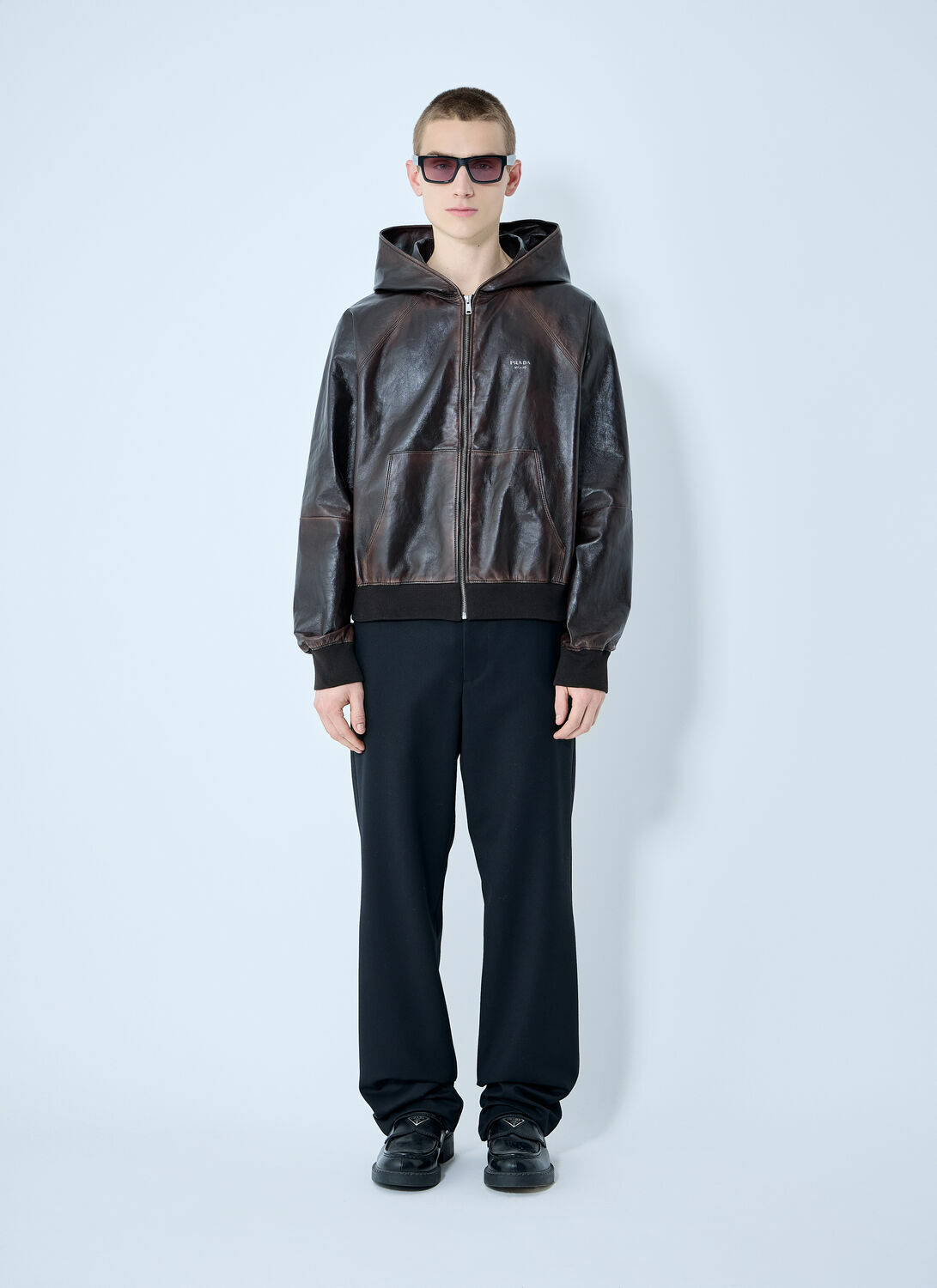 Prada Leather Hooded Jacket