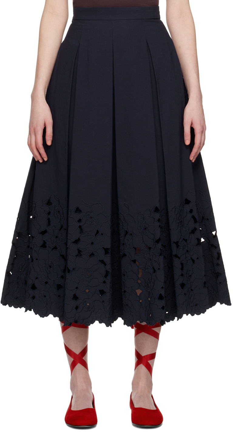 Erdem Navy Pleated Midi Skirt Erdem