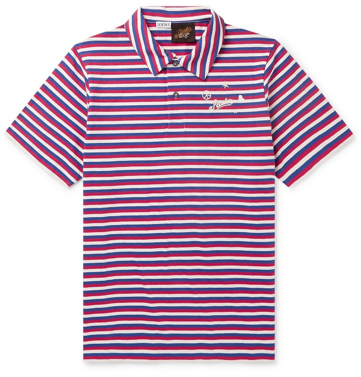 Photo: Loewe - Paula's Ibiza Embroidered Striped Cotton Polo Shirt - Red