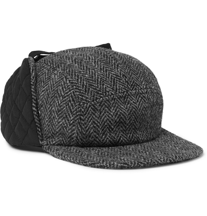Photo: Beams Plus - Quilted Twill and Harris Tweed Trapper Hat - Gray