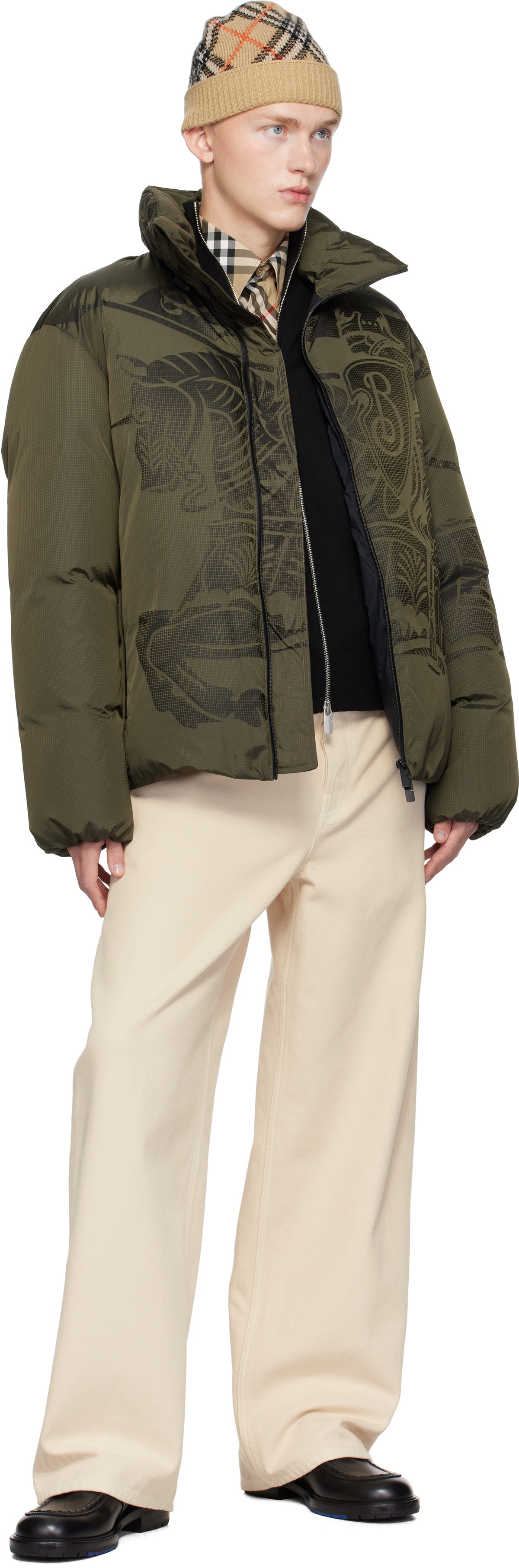 Burberry Khaki EKD Nylon Puffer Down Jacket Burberry