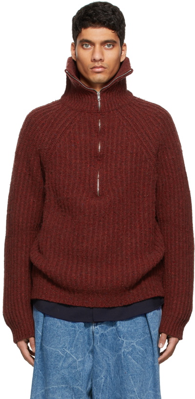 Photo: Marni Red Knit Half-Zip Sweater