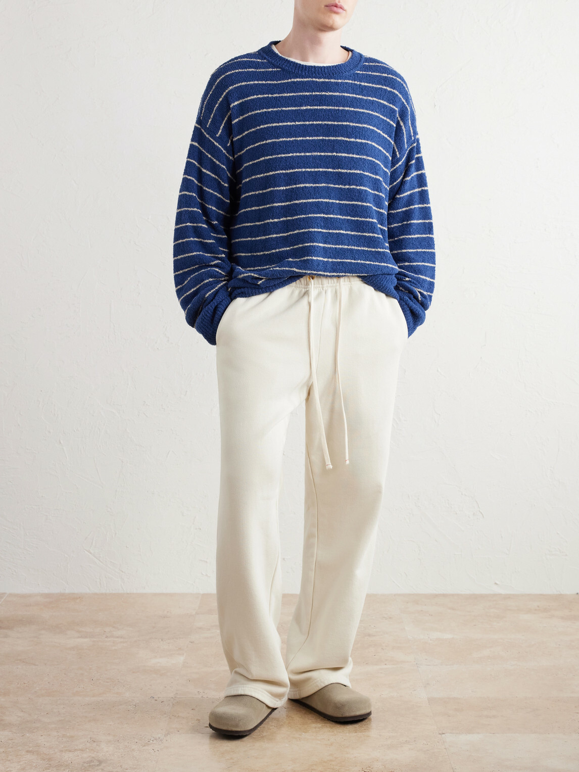 The Elder Statesman - Eyelash Striped Cotton-Blend Sweatshirt - Blue