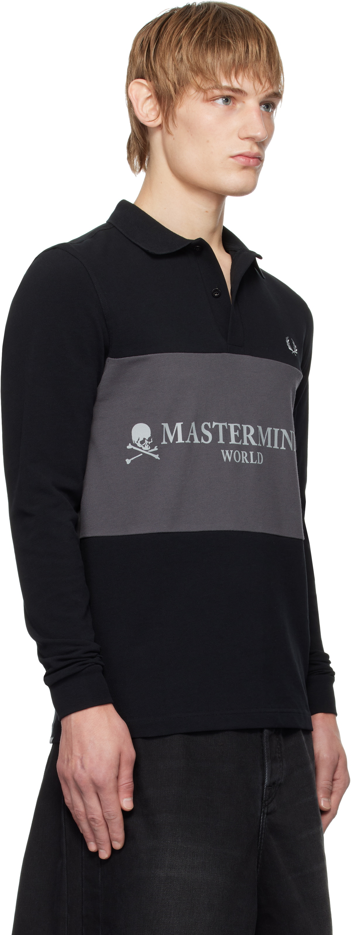 FRED PERRY×MASTERMIND ポロシャツ　長袖 ブラック mastermind JAPAN Black Fred Perry Edition Logo Panel Polo