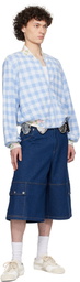 Anna Sui Blue Gingham Terry Baseball Bomber Jacket