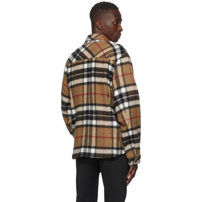 We11done Brown Wool Check Half-Zip Anorak Shirt We11done