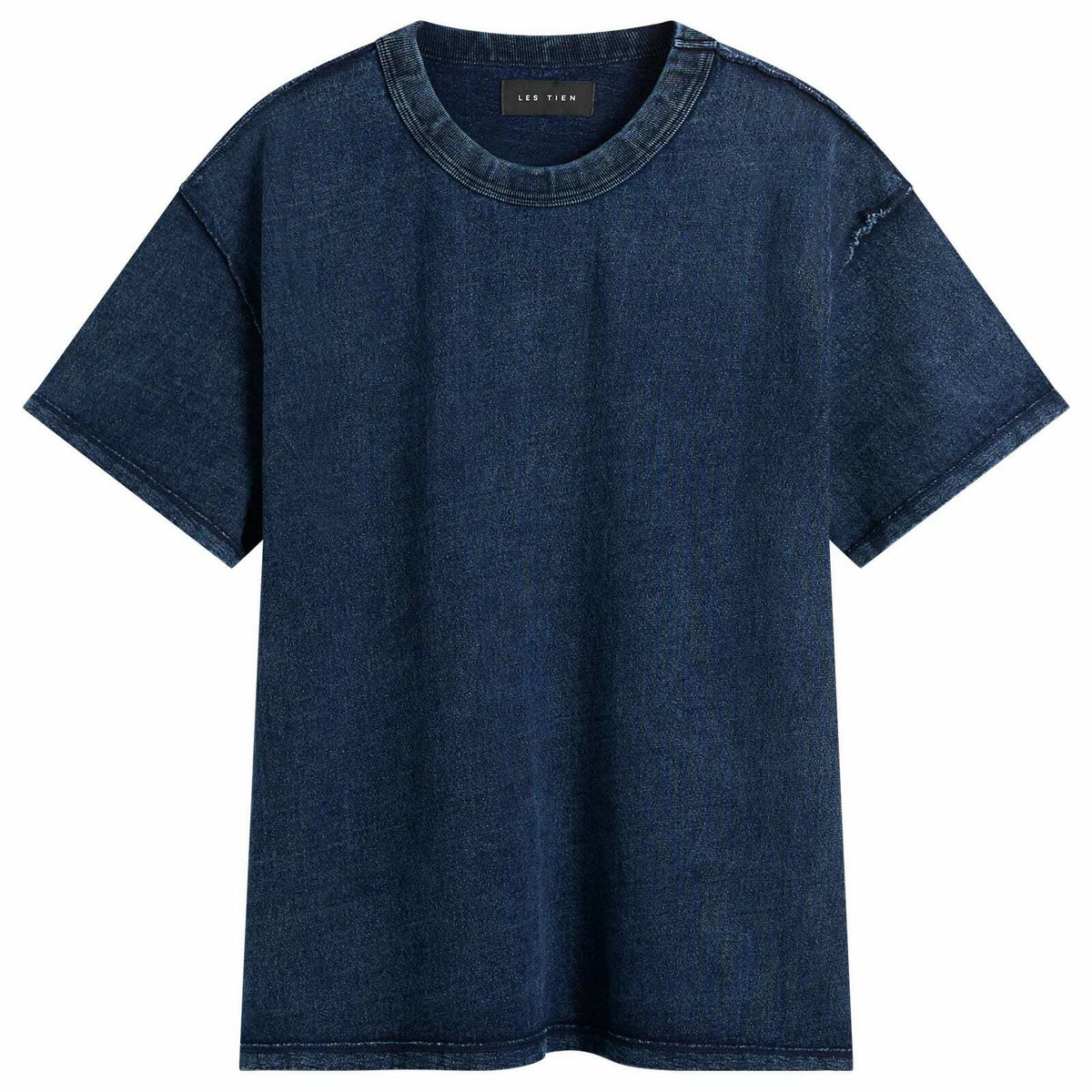 Les Tien Men's Heavyweight Binded Neck Inside Out T-Shirt in Vintage Indigo
