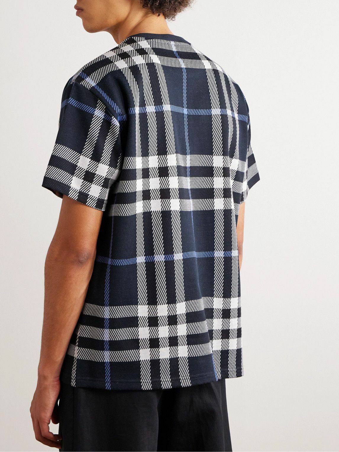 Burberry - Checked Cotton T-Shirt - Blue Burberry