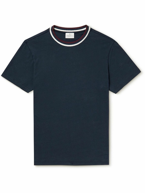 Photo: Kingsman - Striped Cotton and Cashmere-Blend T-Shirt - Blue