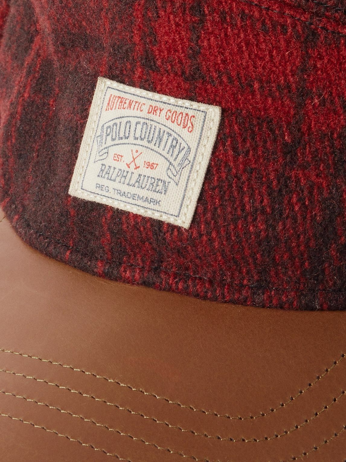 Polo Ralph Lauren - Polo Country Logo-Appliquéd Checked Leather-Trimmed Fleece and Wool Hat - Red