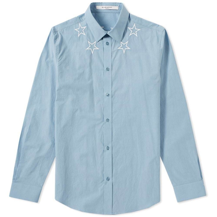 Photo: Givenchy Star Embroidered Neck Poplin Shirt Blue