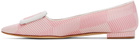 Manolo Blahnik Pink & White Maysale Ballerina Flats