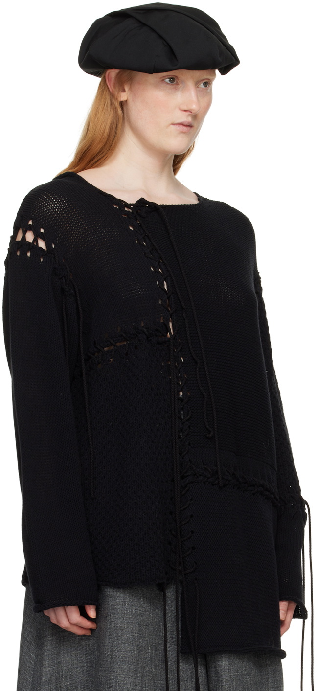 Y's Black Lace-Up Sweater