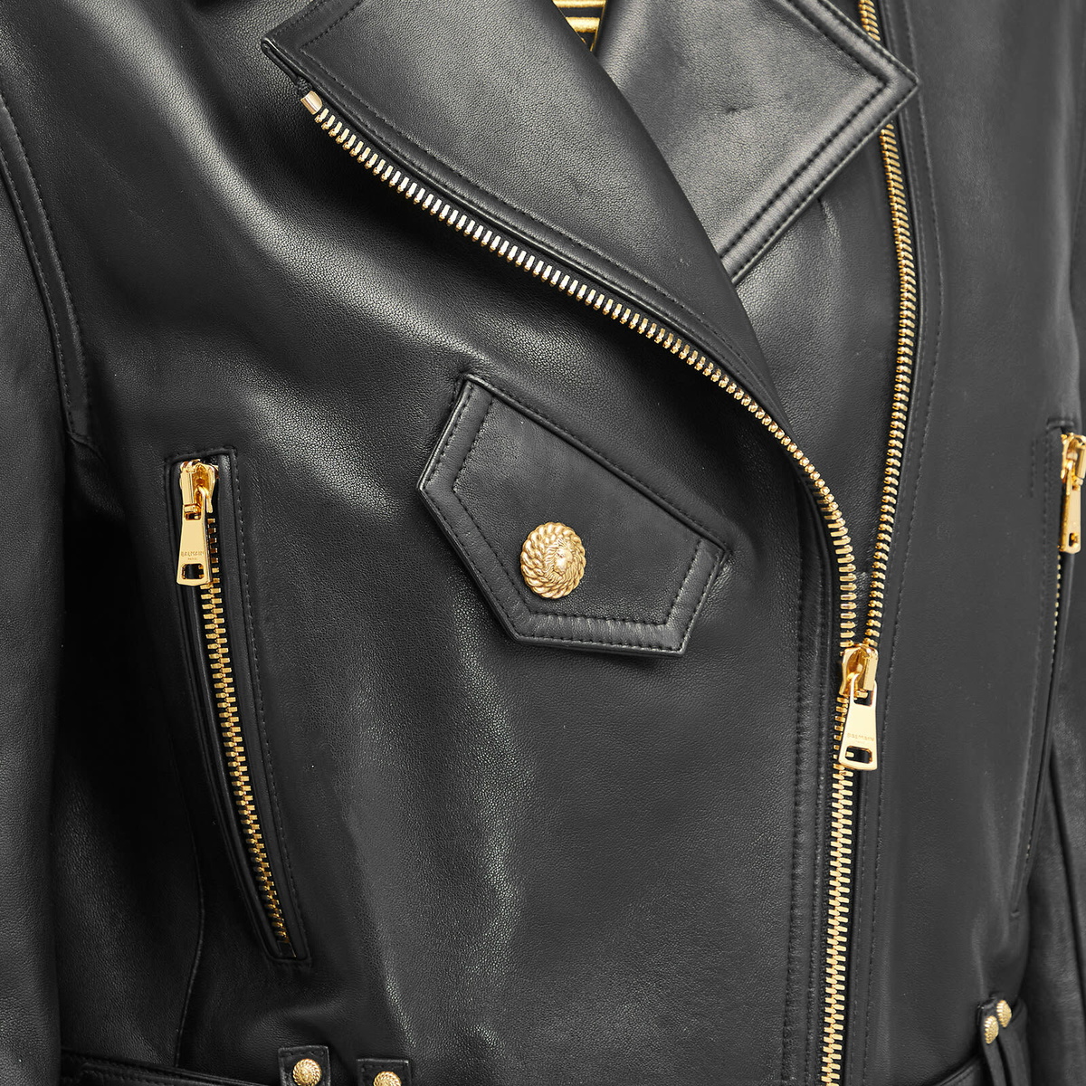 Balmain Women's Cropped Leather Biker Jacket in Black