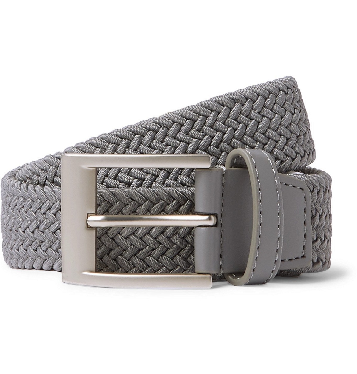 Adidas Golf - 3.5cm Faux Leather-Trimmed Woven Elastic Belt - Gray