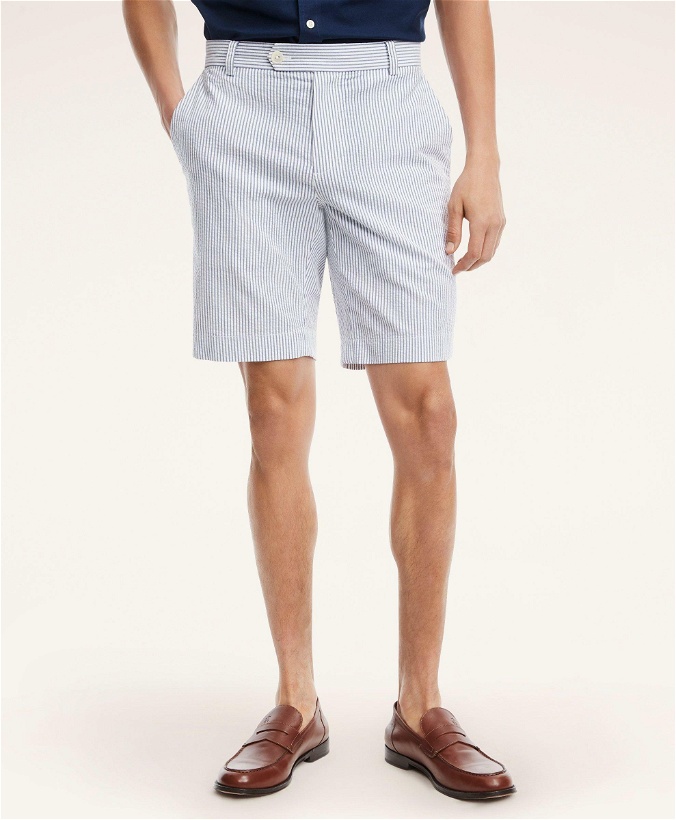 Photo: Brooks Brothers Men's Cotton Seersucker Stripe Shorts | Blue