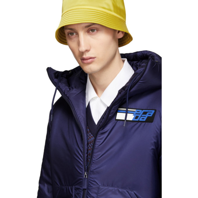 new PRADA Nylon teal blue rubber logo badge zip front light shell jacket  IT50