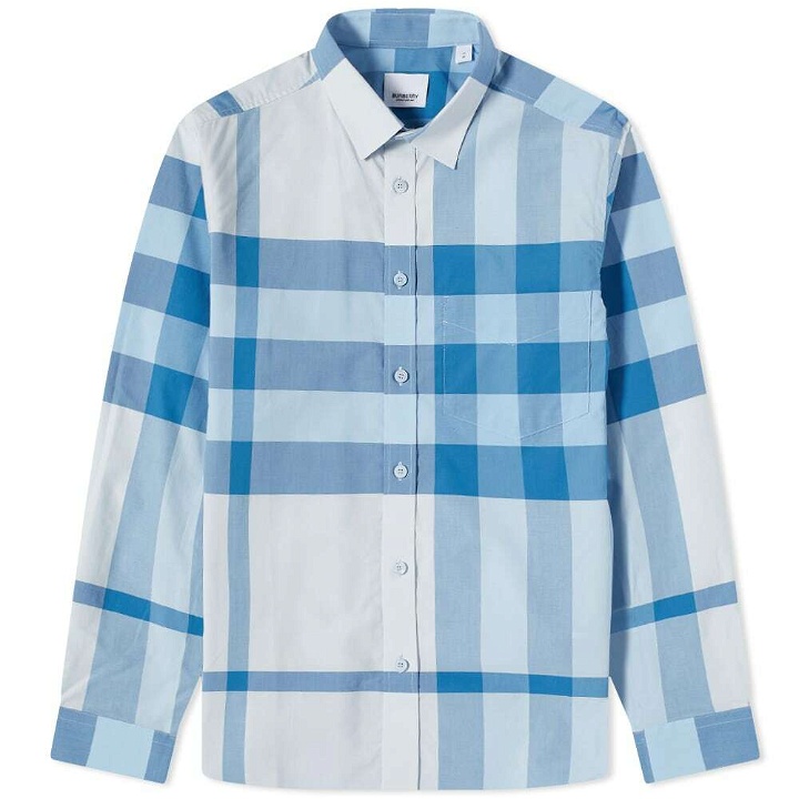 Photo: Burberry Men's Somerton Large Check Shirt in Sky Blue Check