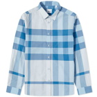 Burberry Men's Somerton Large Check Shirt in Sky Blue Check