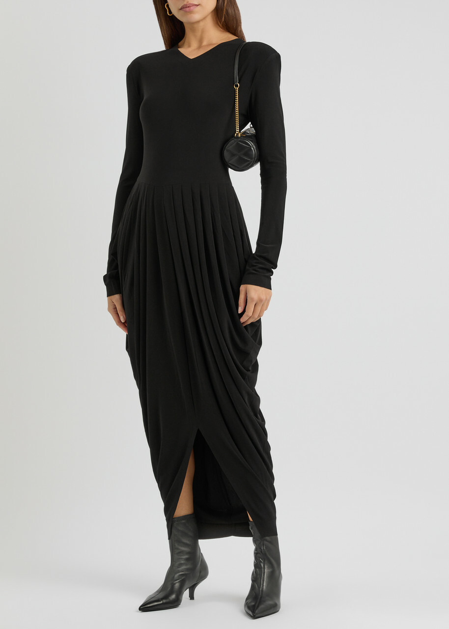 Norma Kamali Belted Draped Stretch-jersey Midi Dress Black