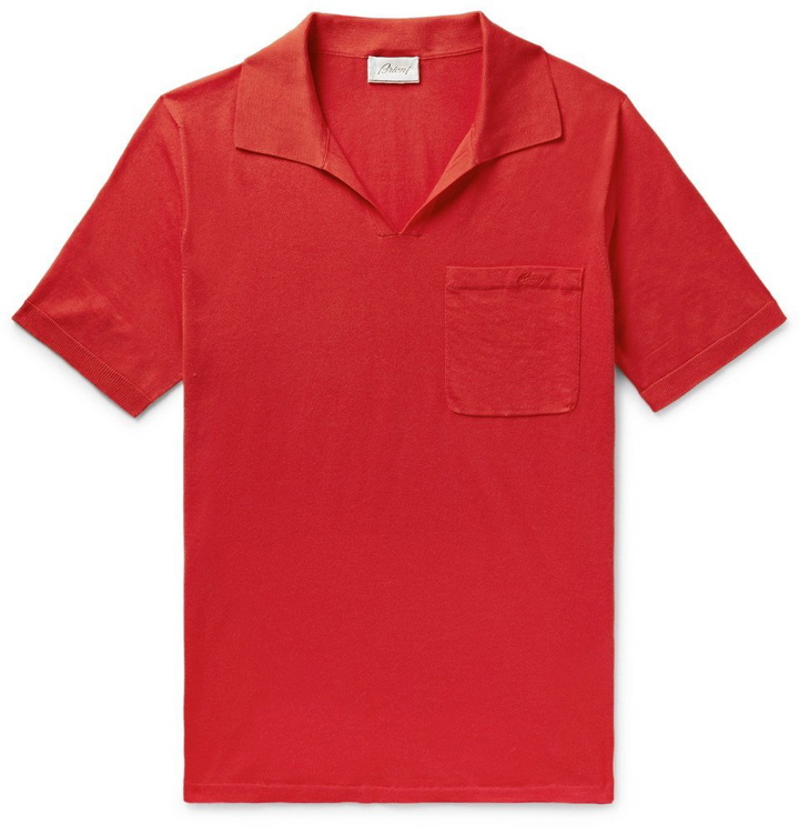 Photo: Brioni - Slim-Fit Embroidered Cotton-Jersey Polo Shirt - Men - Tomato red