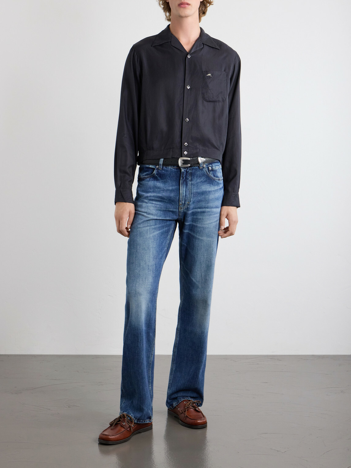 KAPITAL - Drizzler Camp-Collar Embroidered-Detail Satin Jacket - Black