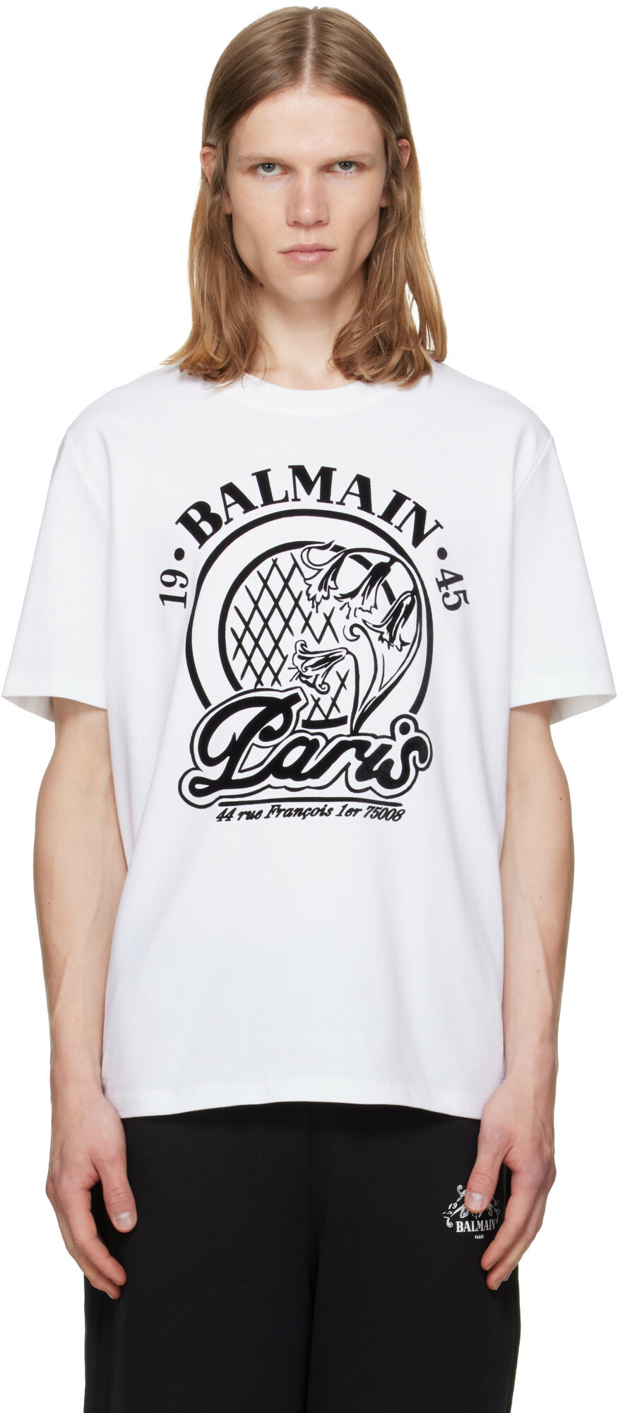 BALMAIN White 'Balmain' Quilted Flock T-shirt