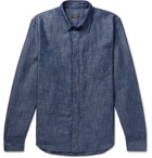 Berluti - Leather-Trimmed Cotton and Linen-Blend Chambray Shirt - Men - Blue