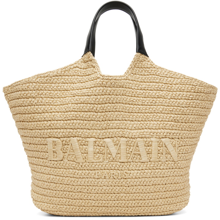 Photo: BALMAIN Beige 'BALMAIN' Crochet Tote