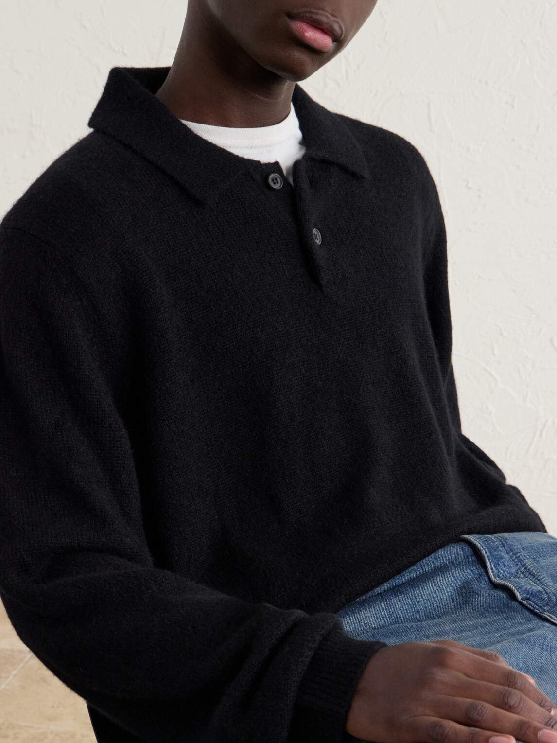 Corridor - Woven Alpaca-Blend Polo Sweater - Black