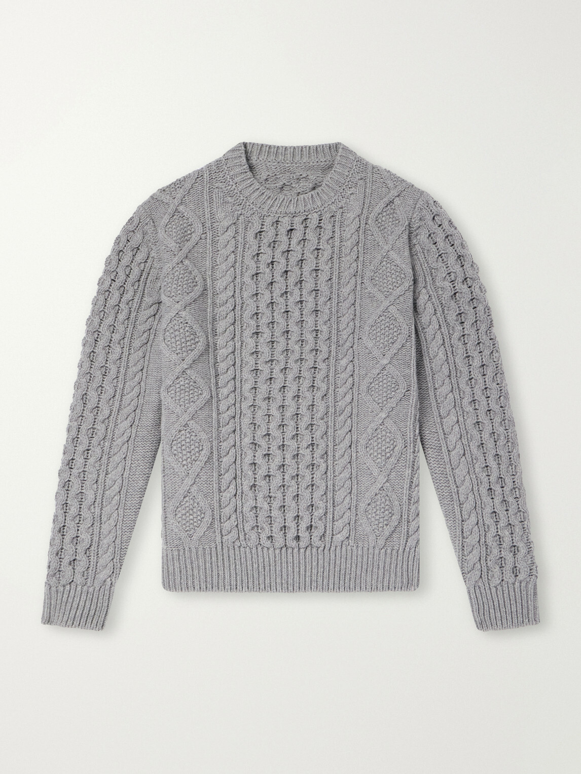 Anderson & Sheppard - Aran Cable-Knit Wool and Cashmere-Blend Sweater - Gray