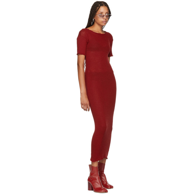 MM6 Maison Martin Margiela Red Fitted Thin Rib Dress MM6 Maison