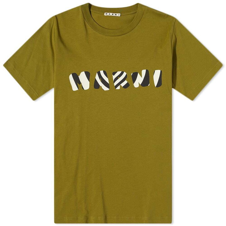 Photo: Marni Men's Embroidered Spiral Logo T-Shirt in Dusty Olive