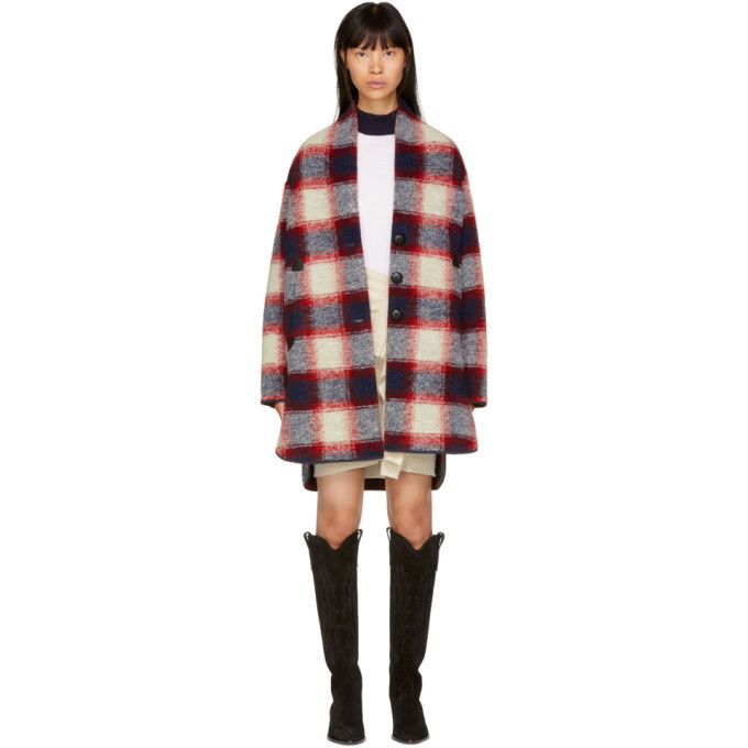 Ikke kompliceret Billy ged ujævnheder Isabel Marant Etoile Red and Navy Gabrie Check Coat Isabel Marant Etoile