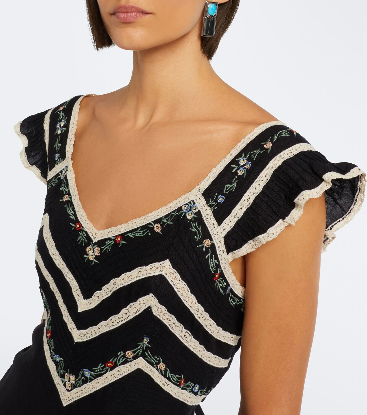 Rixo Diaz embroidered lace-trimmed minidress