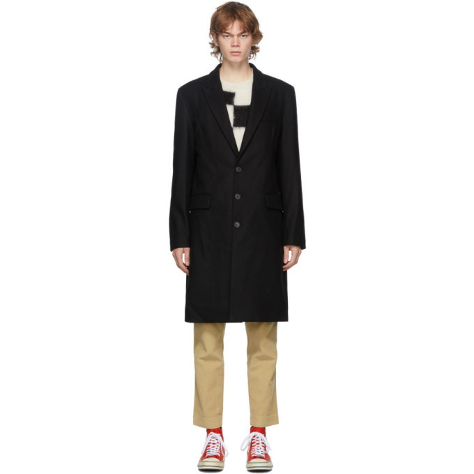 Photo: Palm Angels Black Wool Logo Coat