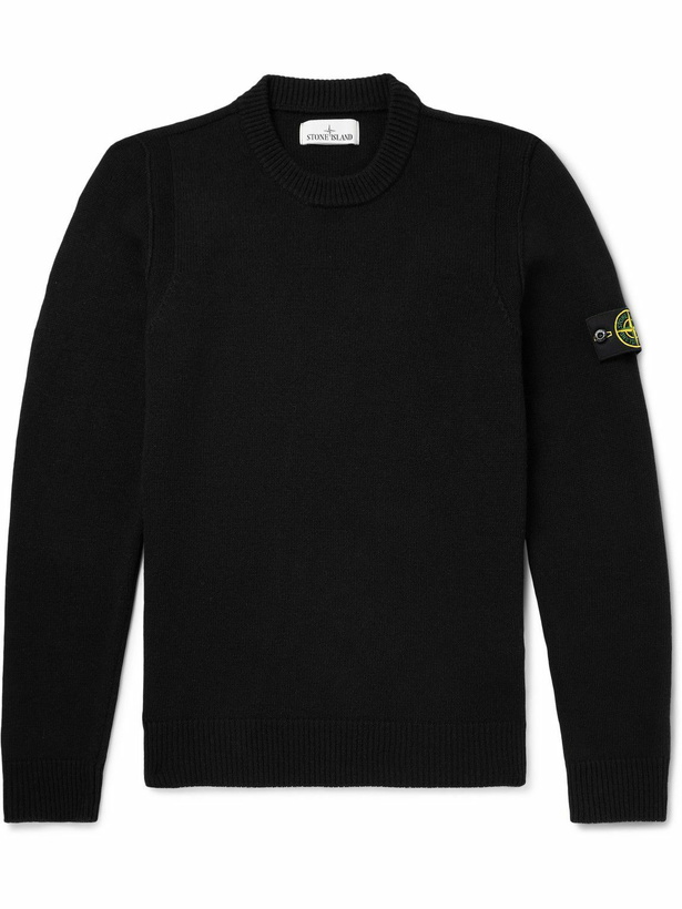 Photo: Stone Island - Logo-Appliquéd Wool-Blend Sweater - Black