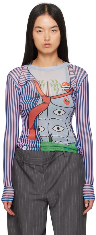 Photo: Charles Jeffrey LOVERBOY Pink & Blue Powermesh Long Sleeve T-Shirt