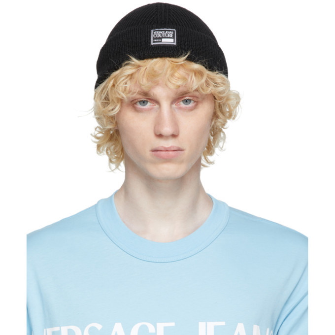 Photo: Versace Jeans Couture Black Rib Knit Logo Beanie