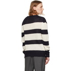 Officine Generale White and Navy Marco Sweater