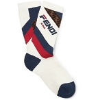 Fendi - Logo-Intarsia Stretch Cotton-Blend Socks - Men - White
