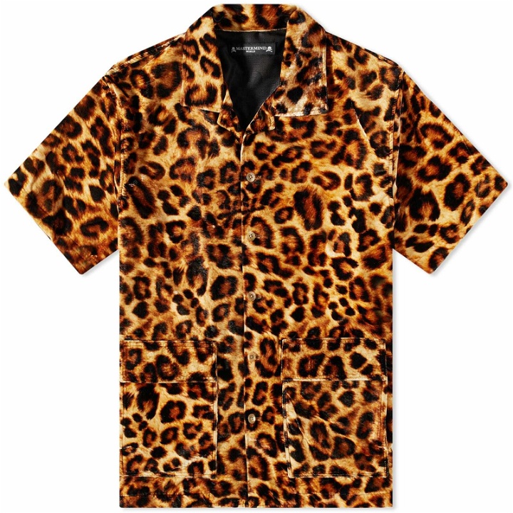 Photo: MASTERMIND WORLD Men's Leopard Print Vacation Shirt in Yellow Leopard